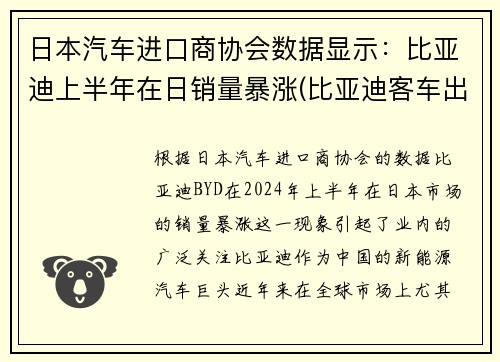 日本汽车进口商协会数据显示：比亚迪上半年在日销量暴涨(比亚迪客车出口日本)