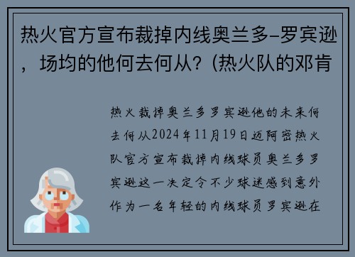 热火官方宣布裁掉内线奥兰多-罗宾逊，场均的他何去何从？(热火队的邓肯罗宾逊)
