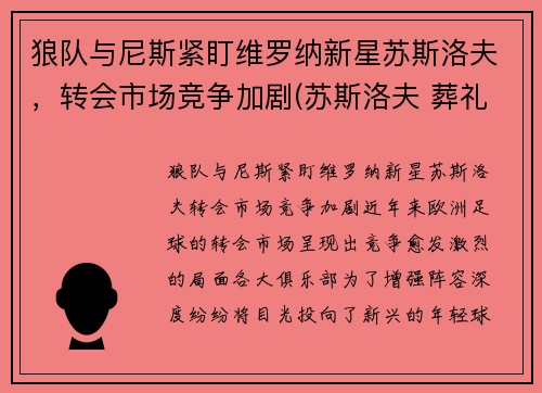 狼队与尼斯紧盯维罗纳新星苏斯洛夫，转会市场竞争加剧(苏斯洛夫 葬礼)