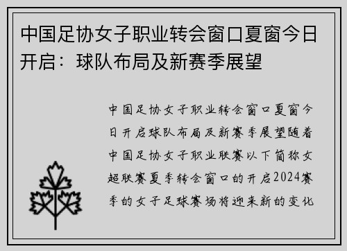 中国足协女子职业转会窗口夏窗今日开启：球队布局及新赛季展望